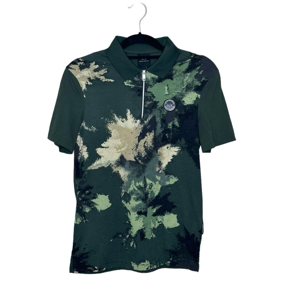 Armani Exchange green tan Camp short sleeves polo shirt size XS